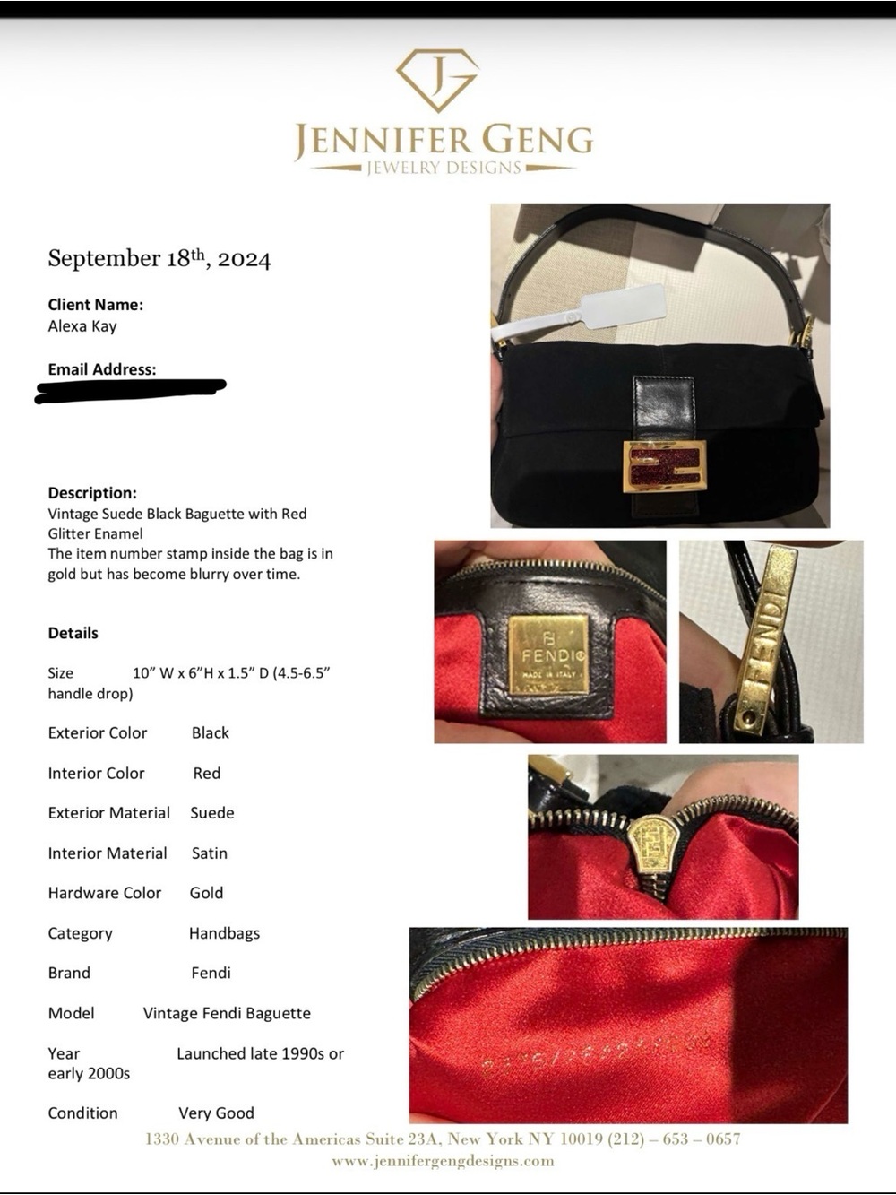 Fendi Black Suede Shoulder Bag with Gold & Red Logo Plaque - Picture 9 of 10